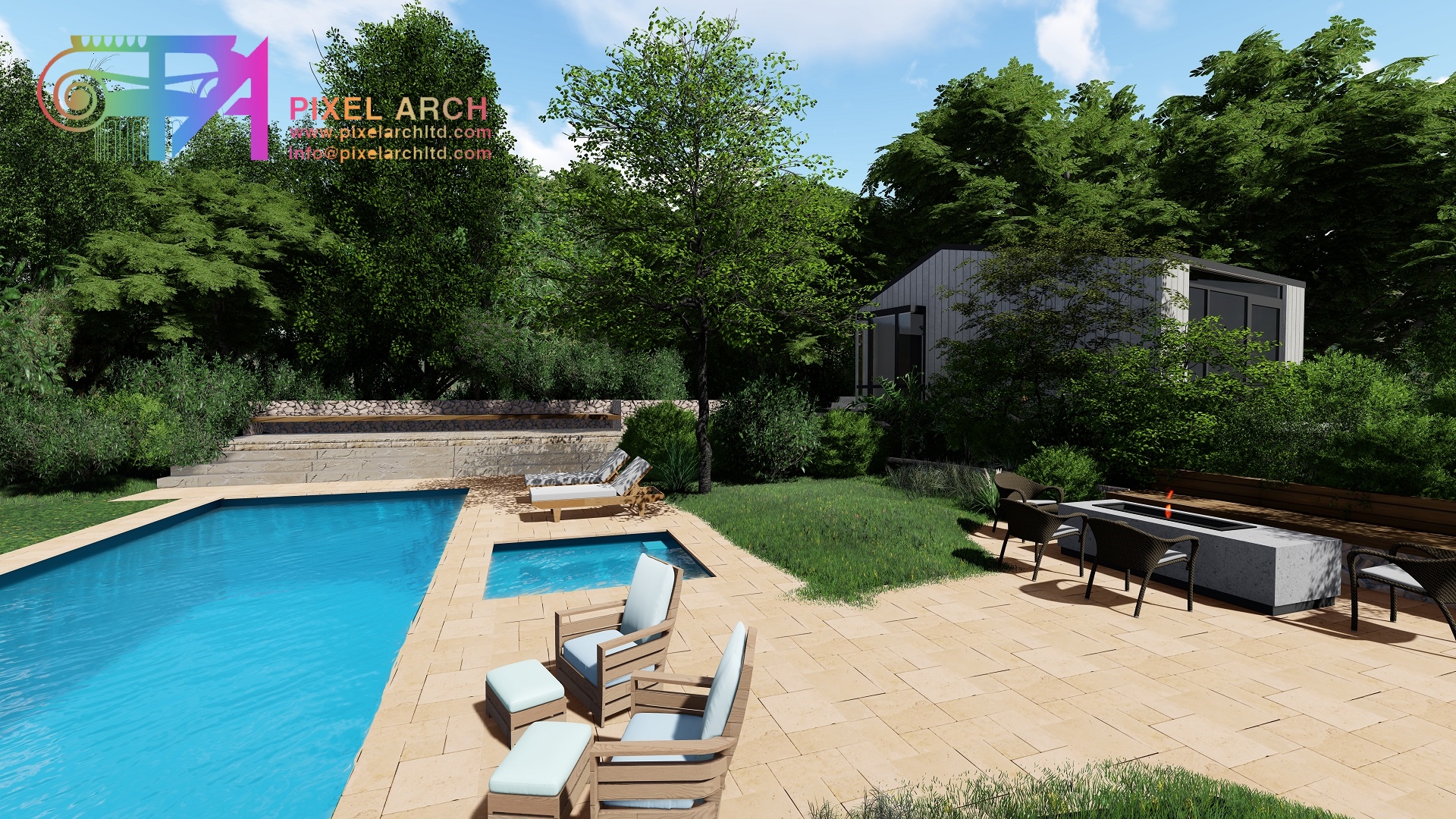 Land scaping pool and spa