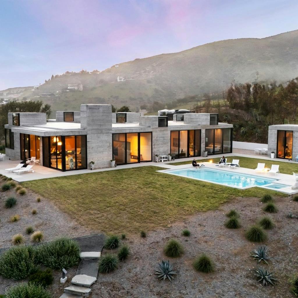 ICF concrete luxury home with pool on Malibu hillside designed for wildfire resilience