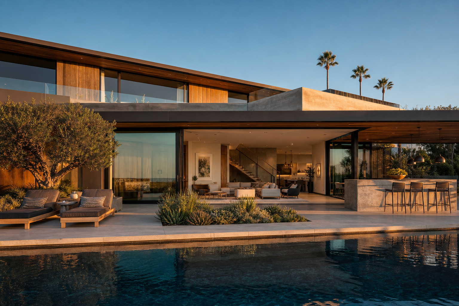 Modern Southern California home with large glass windows and energy-efficient design features