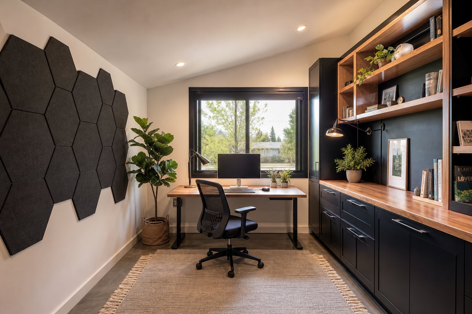 A dedicated professional home office workspace inside a detached garage ADU